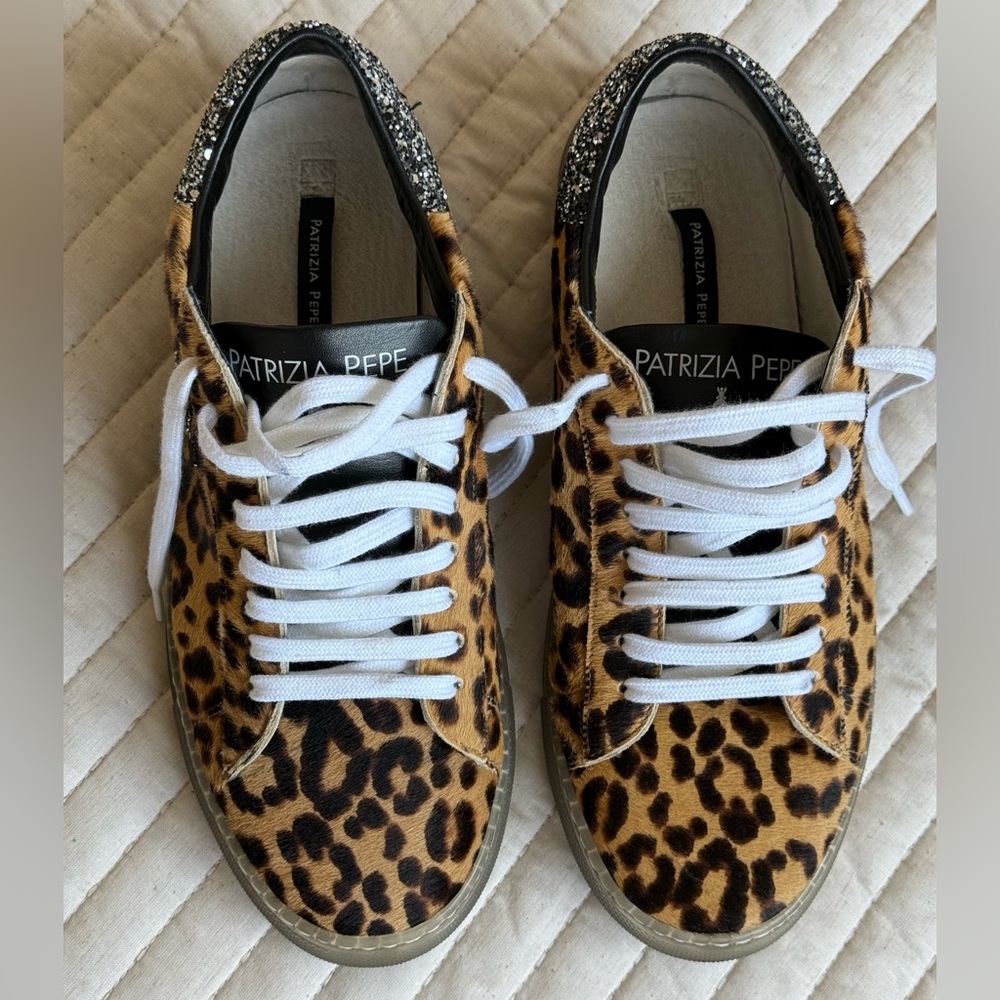 Patrizia Pepe leopard glitter sneakers size 40